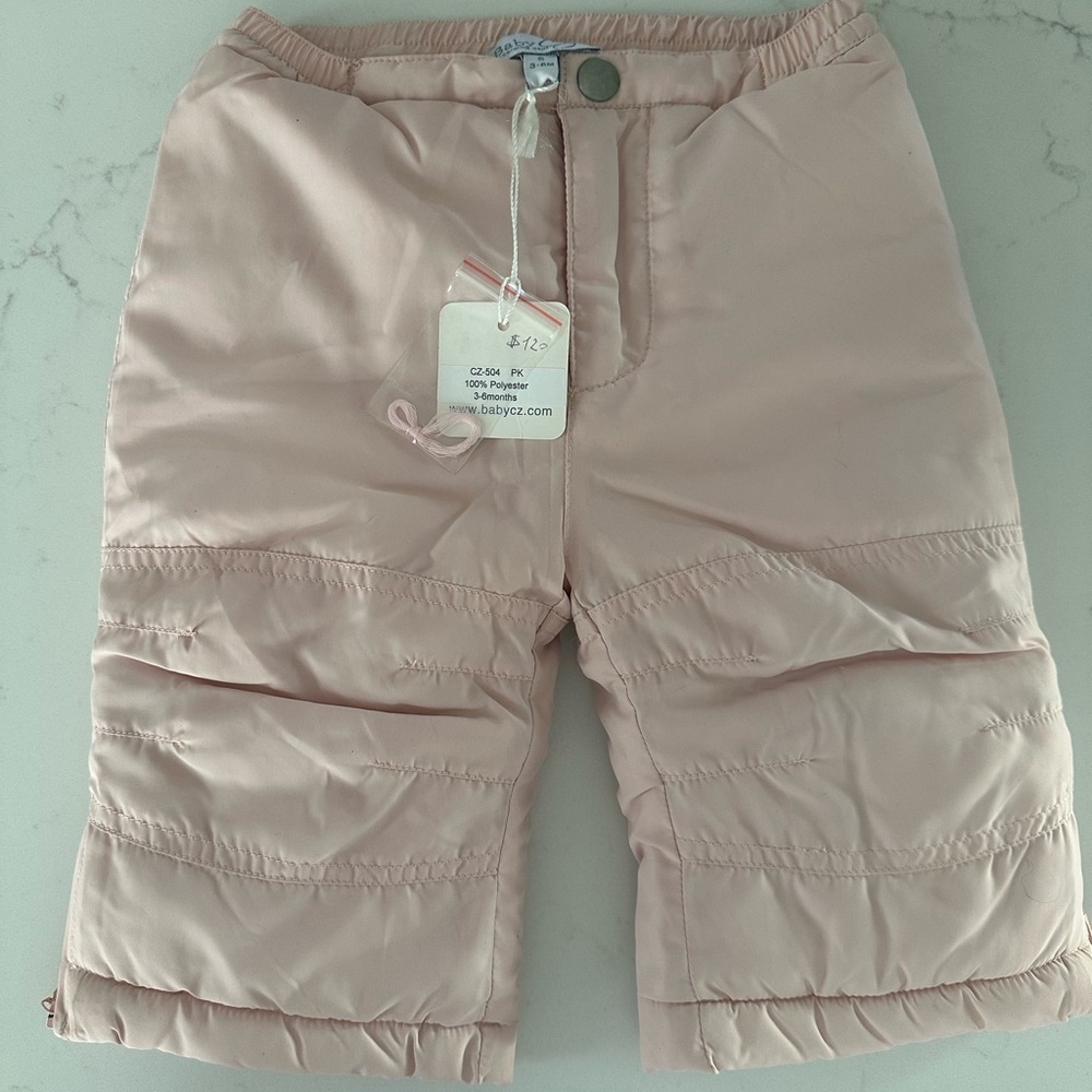 Baby CZ Pink Puffer Snow Pants Size 3-6 months $120
